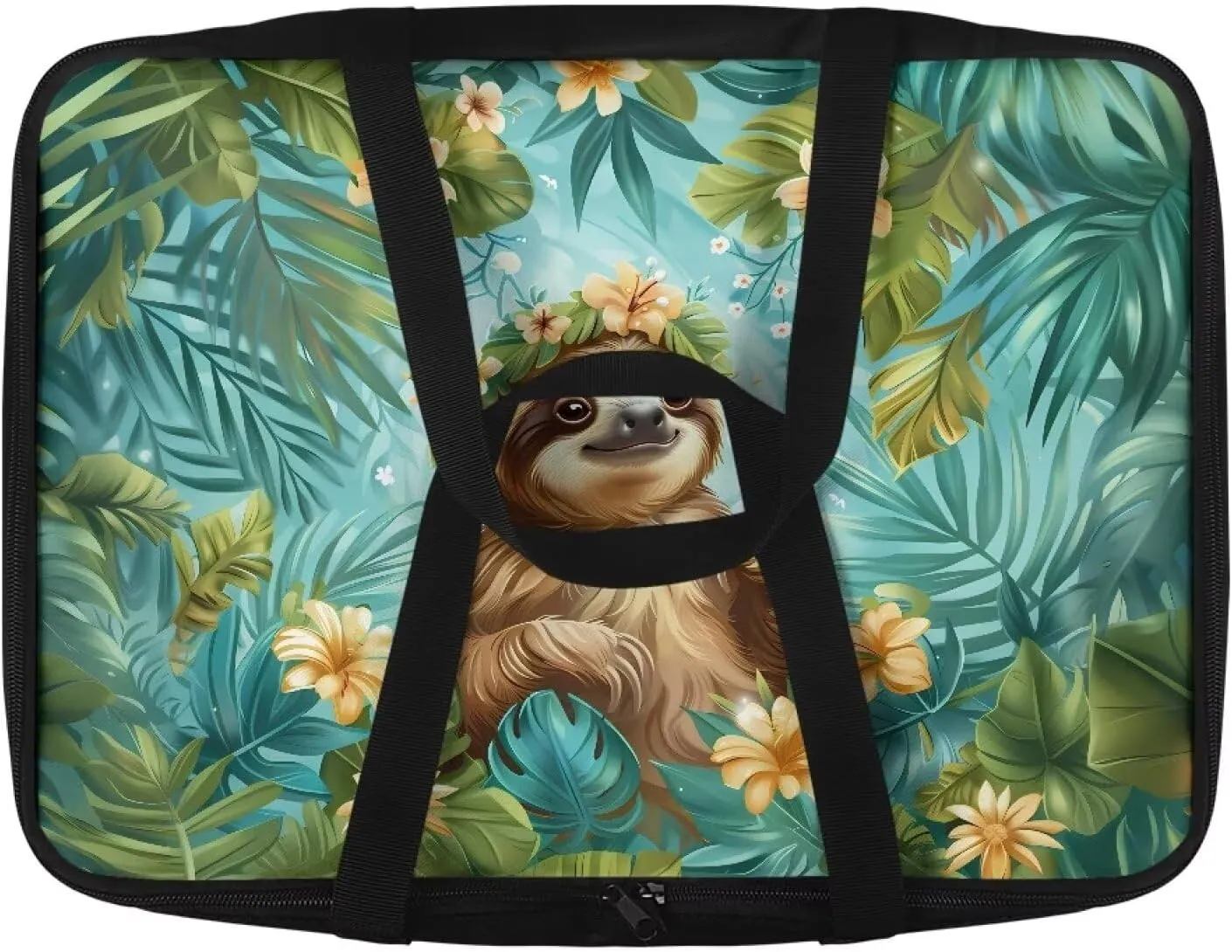 Babrukda Tropic Palm Leaves Sloth Insulated Casserole Baking Dish Bag Leak-Proof Insulated Casserole Carrier for Hot or Cold Food Lasagna Lunch Bag for Parties, Picnic, Beach