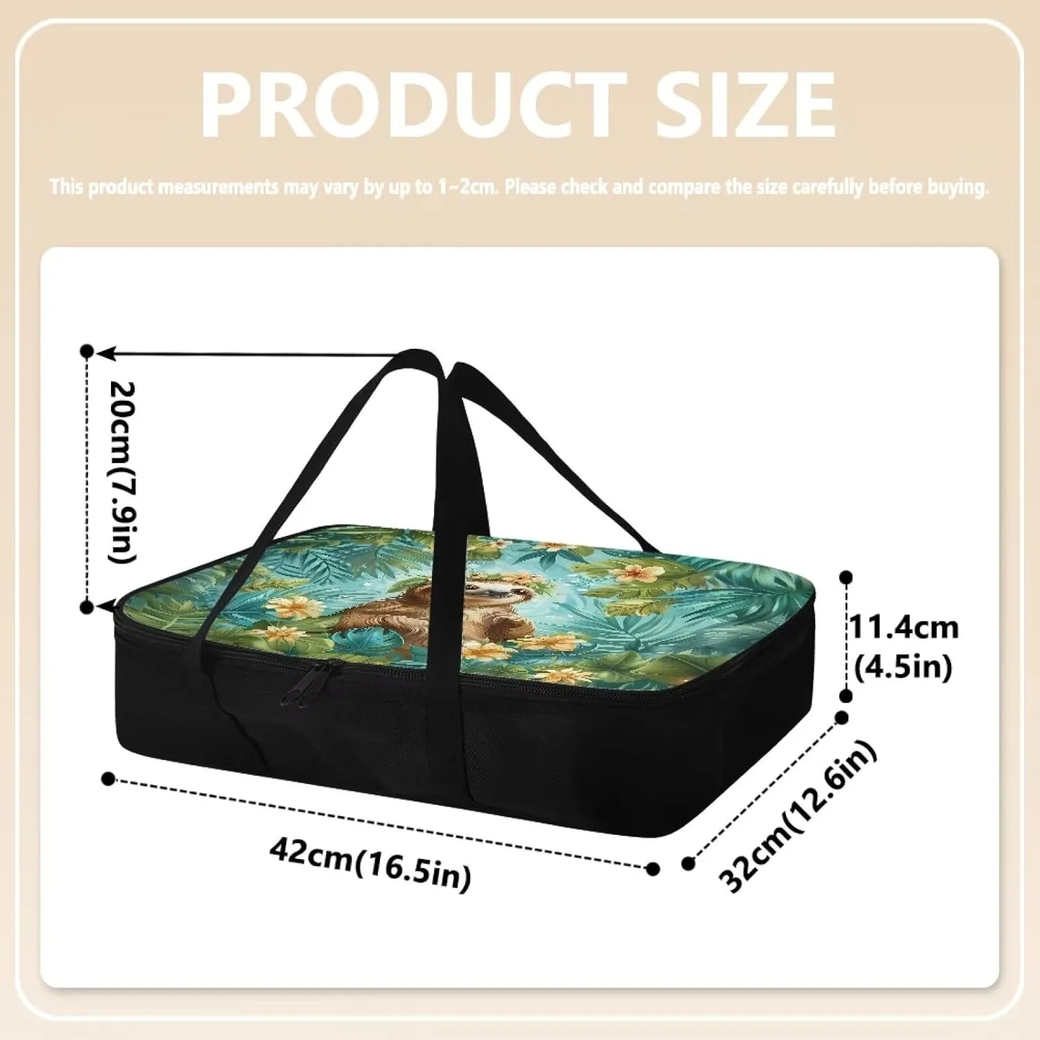 Babrukda Tropic Palm Leaves Sloth Insulated Casserole Baking Dish Bag Leak-Proof Insulated Casserole Carrier for Hot or Cold Food Lasagna Lunch Bag for Parties, Picnic, Beach