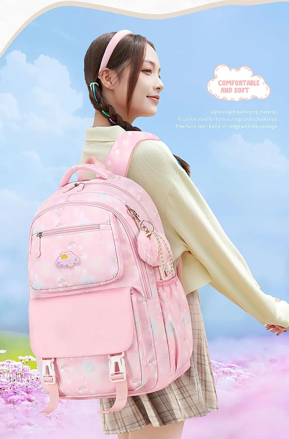 Backpack for Girls, Cute Kids Backpack for Elementary Primary School,Kawaii Bookbag with Pins