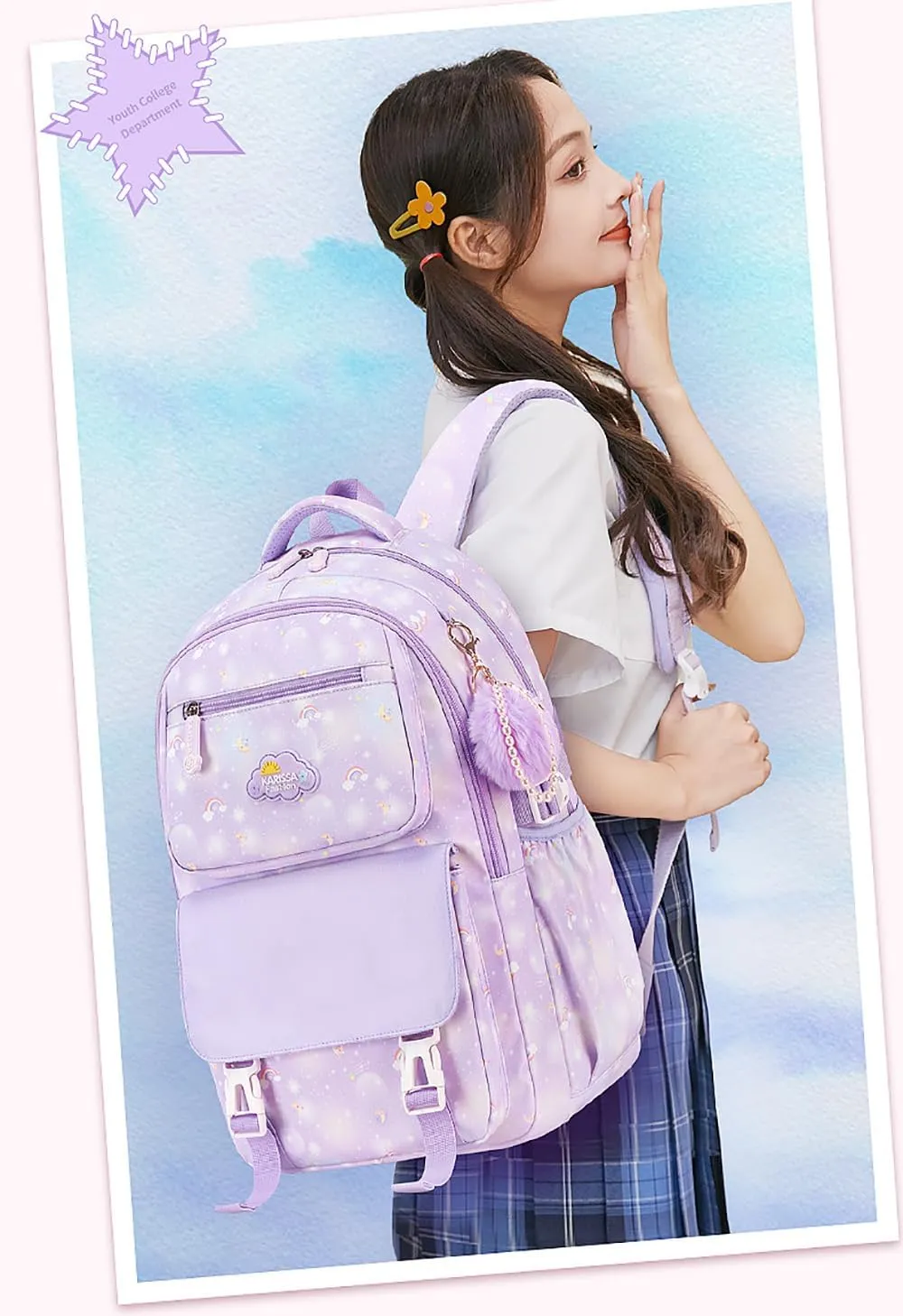 Backpack for Girls, Cute Kids Backpack for Elementary Primary School,Kawaii Bookbag with Pins