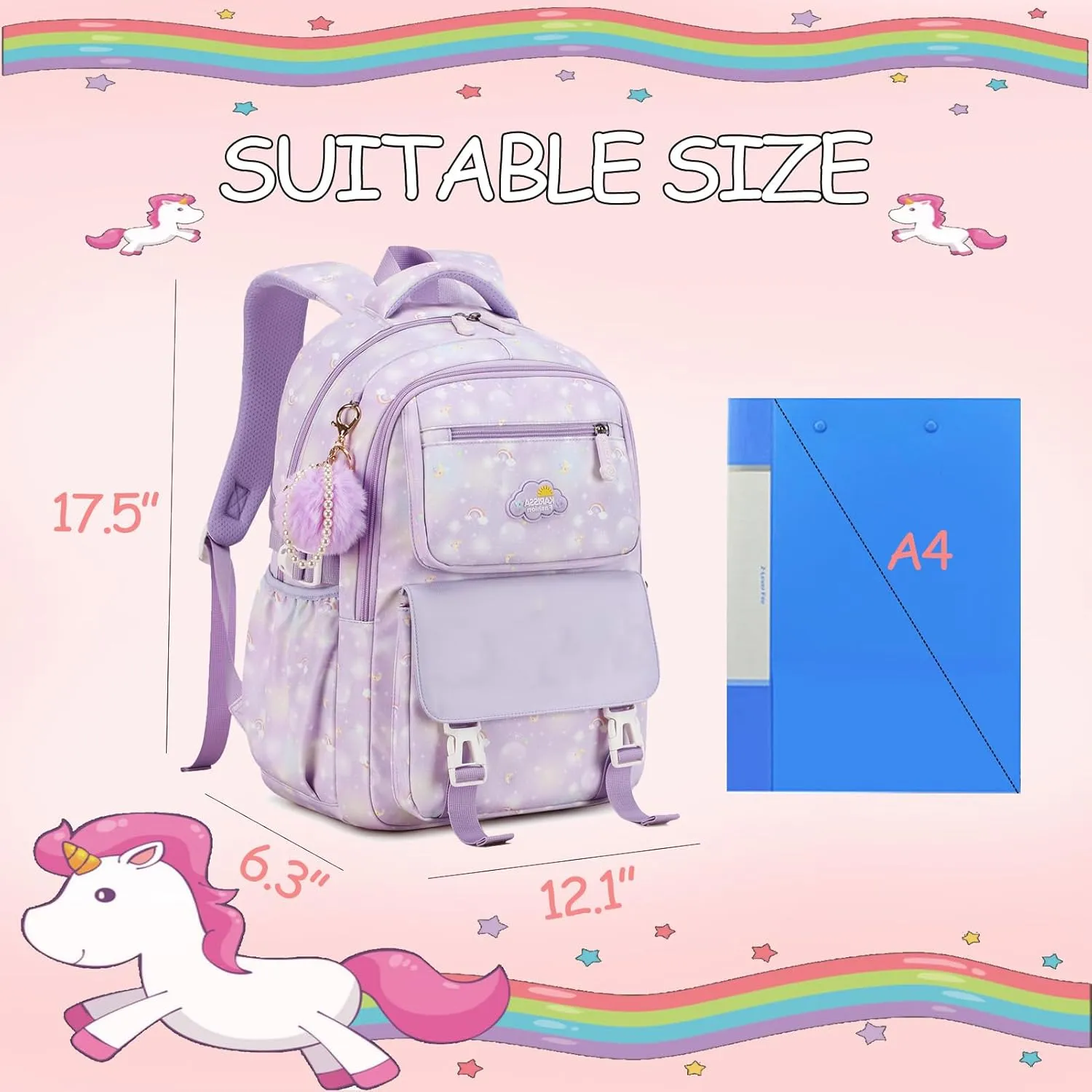 Backpack for Girls, Cute Kids Backpack for Elementary Primary School,Kawaii Bookbag with Pins