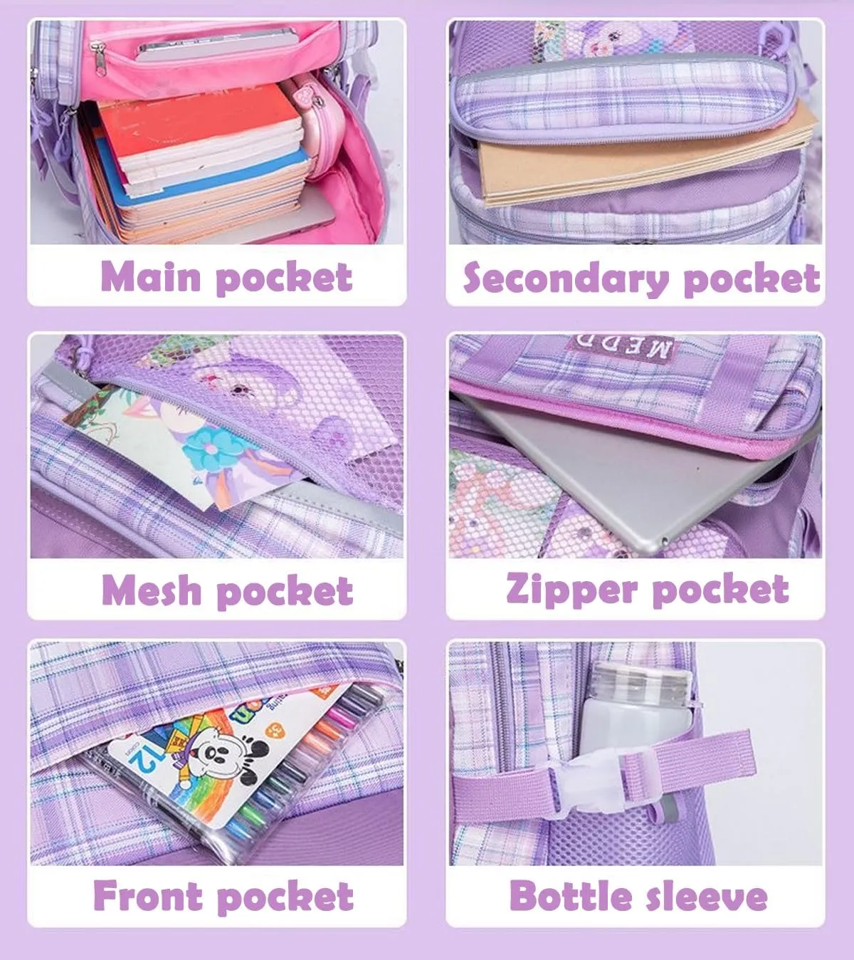 Backpack for Girls, Cute Kids Backpack for Elementary Primary School,Kawaii Bookbag with Pins