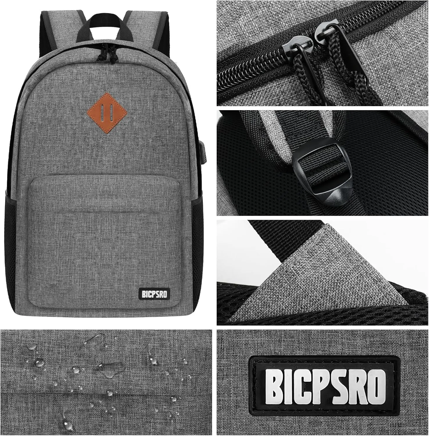 Backpack for Women Men, Lightweight School Backpack for Girls Boys Teens, 17.3 Inch Laptop Daily Use back pack with USB Charger, College High School Bookbag mochilas para hombres, Grey