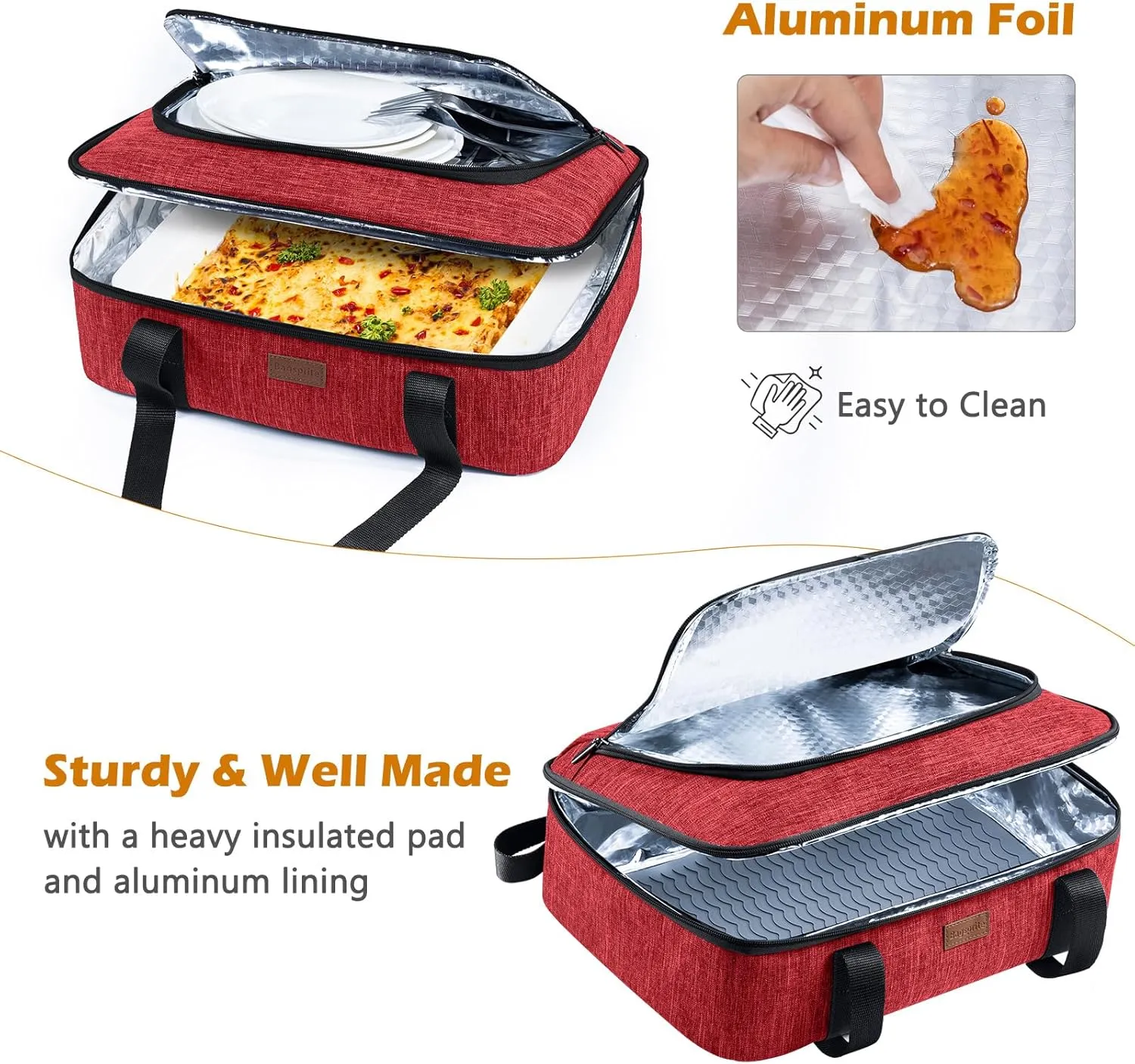 BAGSPRITE Insulated Casserole Carrier for Hot or Cold Food with Heat-resistant Mat, Fits 9" x 13" Baking Dish