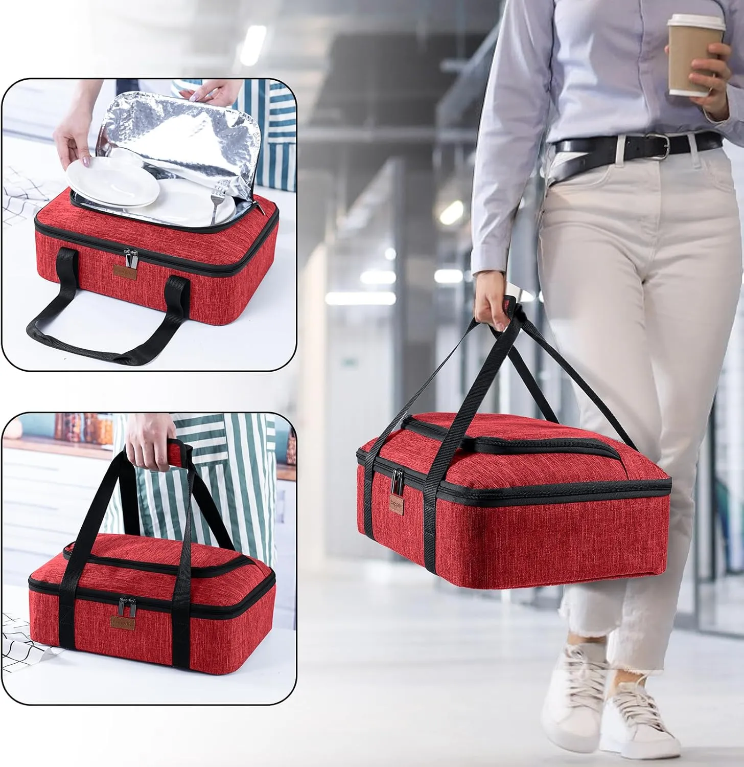 BAGSPRITE Insulated Casserole Carrier for Hot or Cold Food with Heat-resistant Mat, Fits 9" x 13" Baking Dish