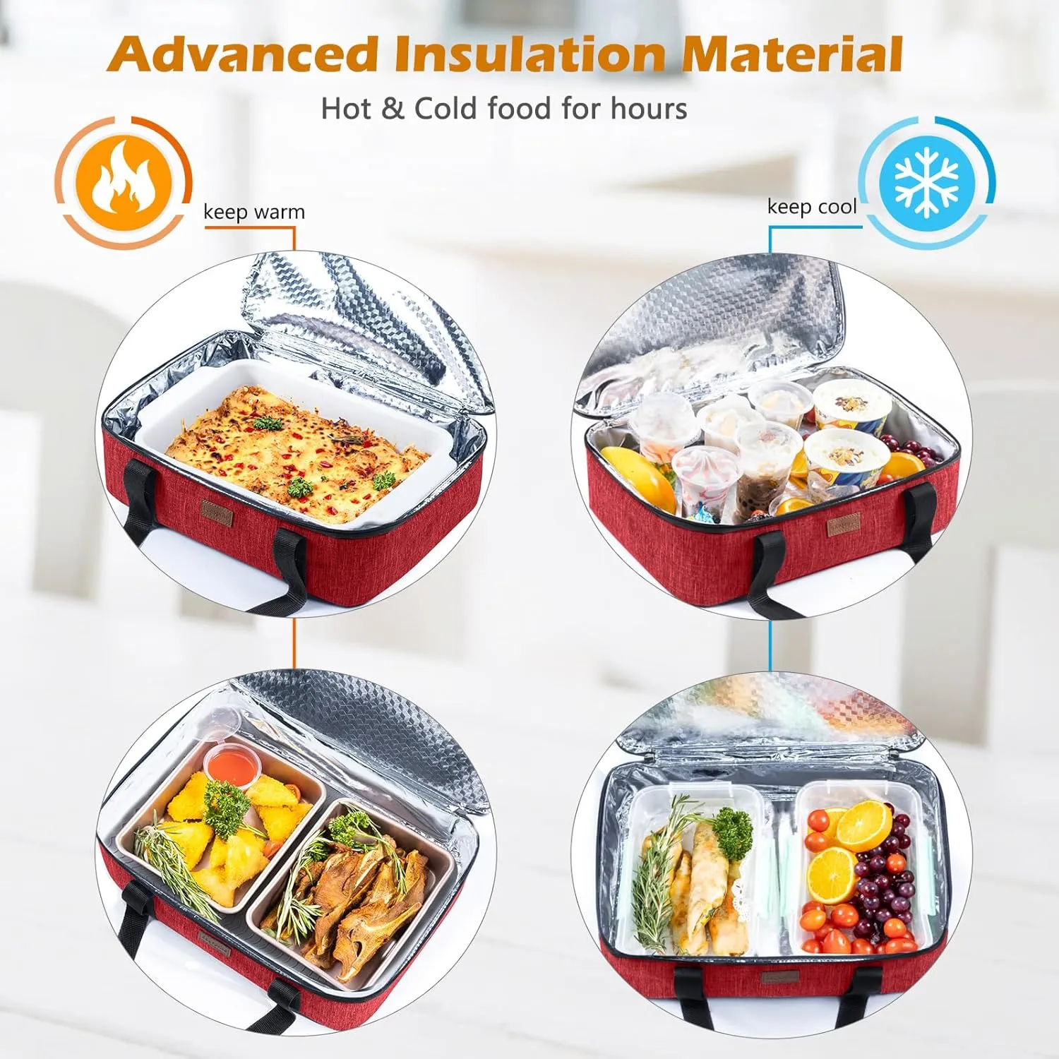 BAGSPRITE Insulated Casserole Carrier for Hot or Cold Food with Heat-resistant Mat, Fits 9" x 13" Baking Dish