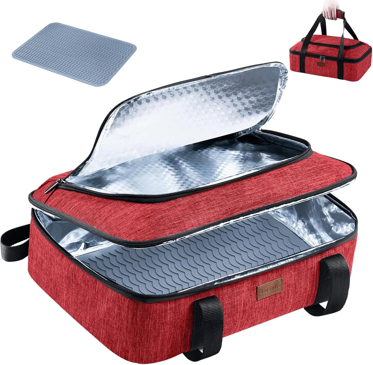BAGSPRITE Insulated Casserole Carrier for Hot or Cold Food with Heat-resistant Mat, Fits 9" x 13" Baking Dish
