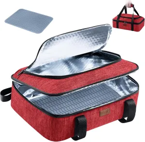 BAGSPRITE Insulated Casserole Carrier for Hot or Cold Food with Heat-resistant Mat, Fits 9" x 13" Baking Dish