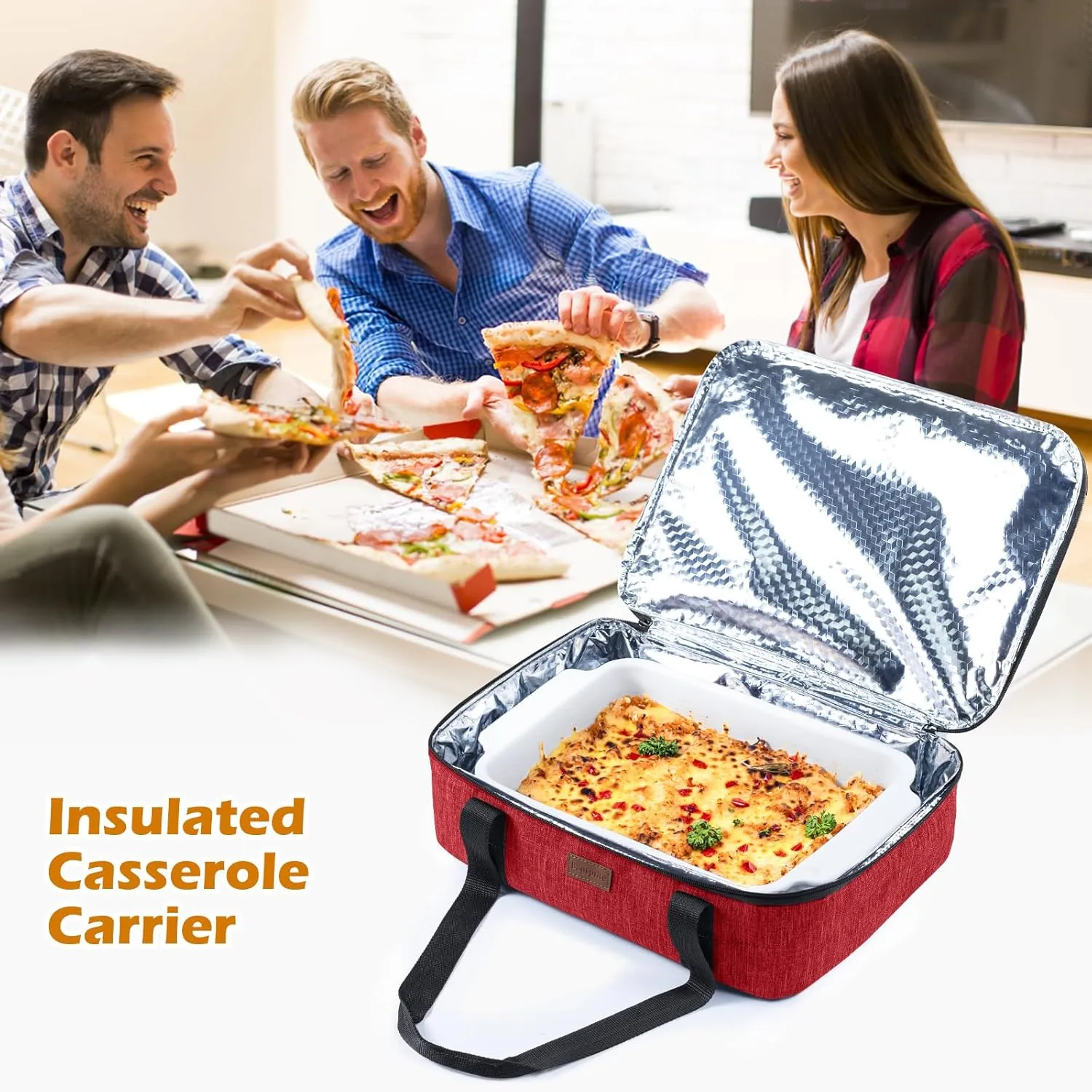 BAGSPRITE Insulated Casserole Carrier for Hot or Cold Food with Heat-resistant Mat, Fits 9" x 13" Baking Dish