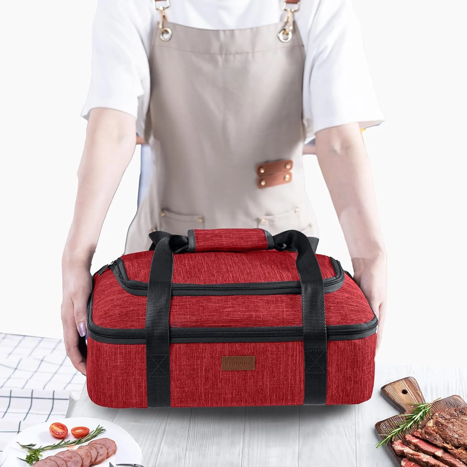 BAGSPRITE Insulated Casserole Carrier for Hot or Cold Food with Heat-resistant Mat, Fits 9" x 13" Baking Dish