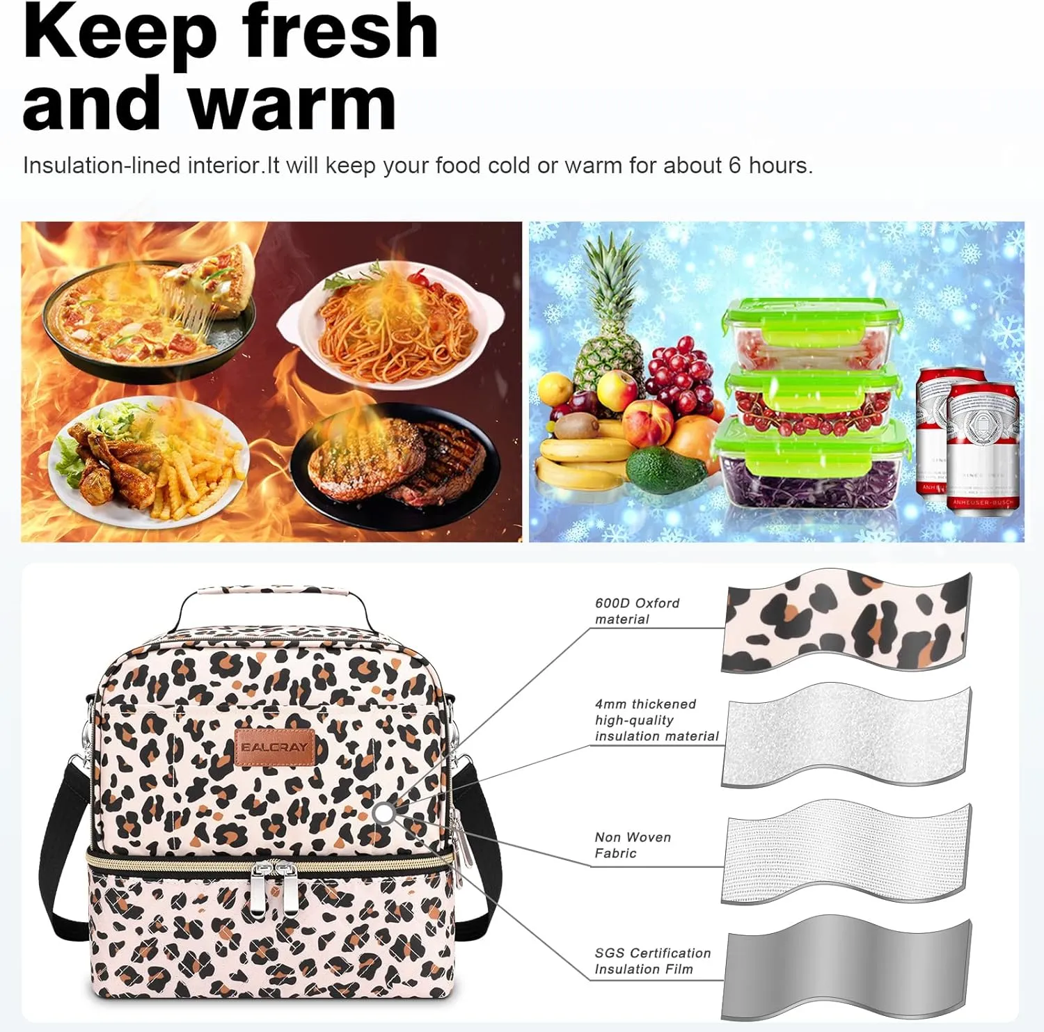 BALORAY Lunch Bag Women Men, Double Deck Lunch Box Insulated Lunch Bag for Adults Work Office Picnic, Leakproof Cooler Bag with Adjustable Shoulder Strap
