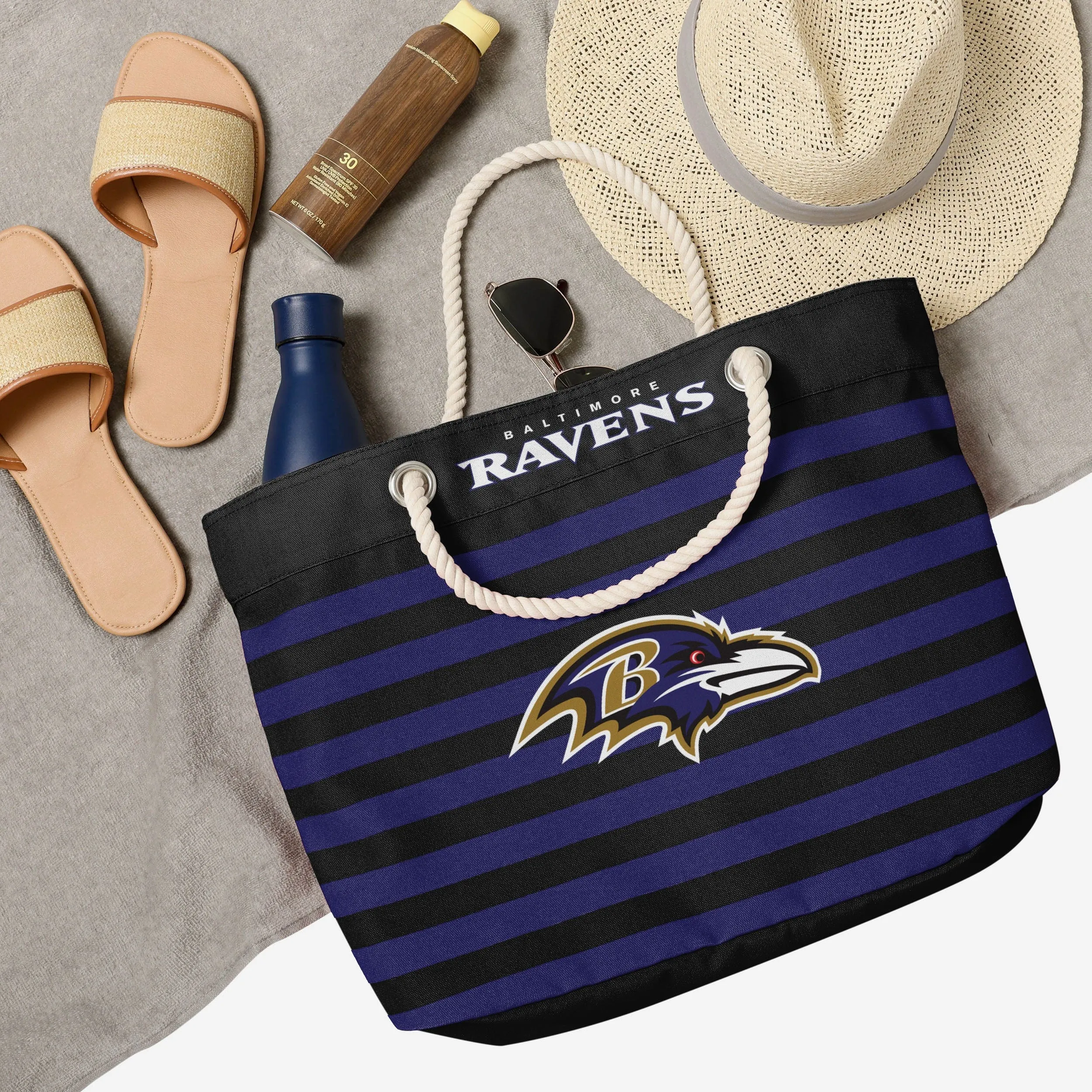Baltimore Ravens Nautical Stripe Tote Bag
