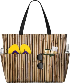 Bamboo Raft Large Beach Tote Bag for Women Extra Large Capacity Waterproof Sandproof Pool Bag Suitable for Swimming Pool Gym Travel