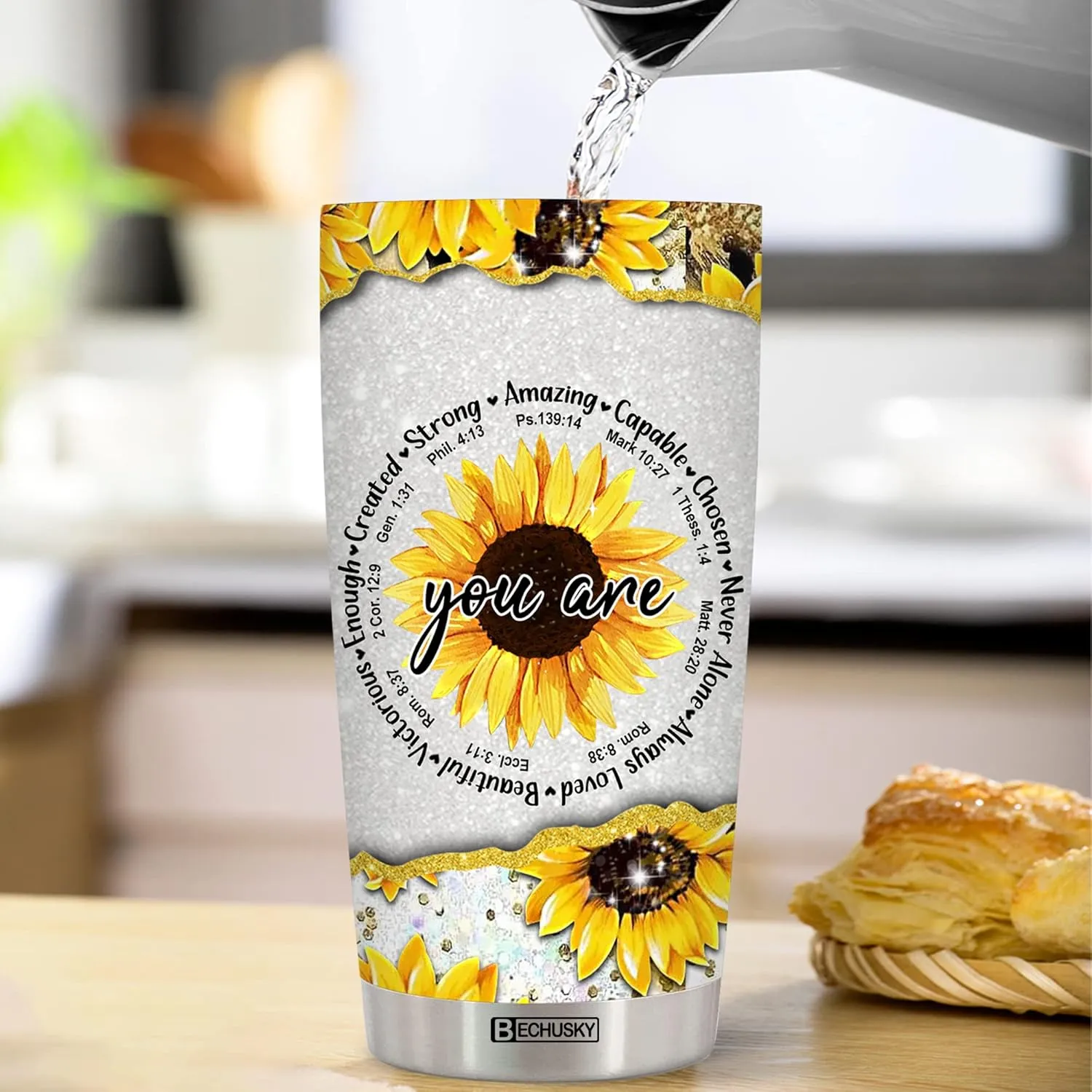 BECHUSKY Christian Tumbler Bible Verse Flower Gifts For Women Faith Inspirational Religious Girl Mom On Birthday Easter Christmas, 2OZ, #003-Christian Floral Yellow