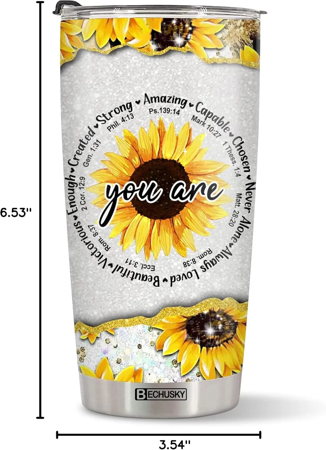 BECHUSKY Christian Tumbler Bible Verse Flower Gifts For Women Faith Inspirational Religious Girl Mom On Birthday Easter Christmas, 2OZ, #003-Christian Floral Yellow