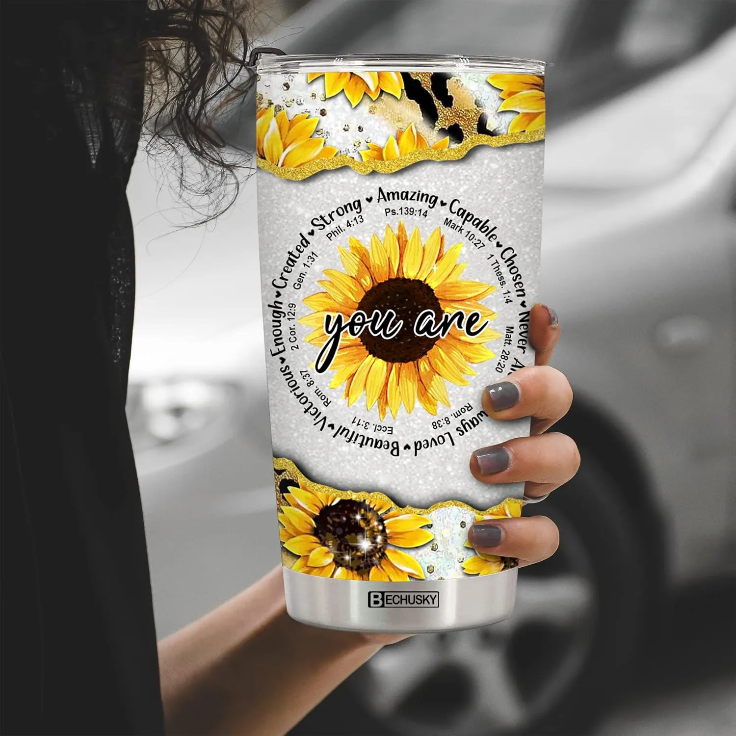 BECHUSKY Christian Tumbler Bible Verse Flower Gifts For Women Faith Inspirational Religious Girl Mom On Birthday Easter Christmas, 2OZ, #003-Christian Floral Yellow