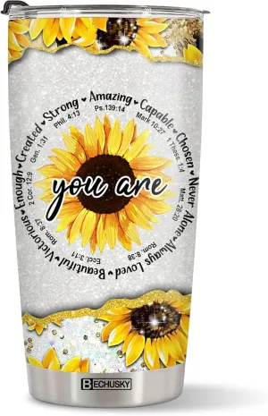 BECHUSKY Christian Tumbler Bible Verse Flower Gifts For Women Faith Inspirational Religious Girl Mom On Birthday Easter Christmas, 2OZ, #003-Christian Floral Yellow