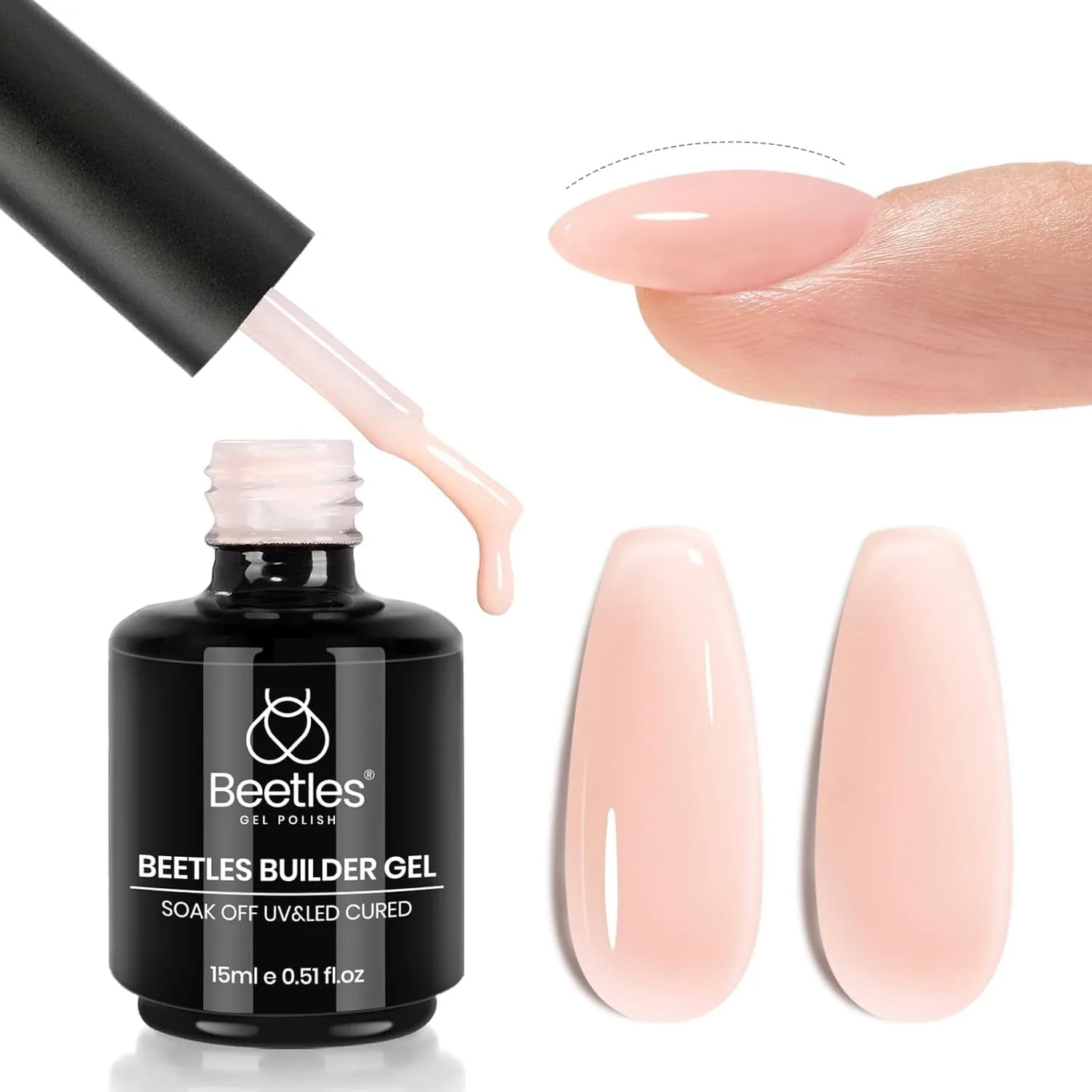 Beetles Builder Gel 7 in 1 Clear Builder Nail Gel Set, 2Pcs 15Ml Building Nail Gel for Nail Apex and Extension Strengthener Hard Gel Brush in Bottle, Led Lamp Gel Rhinestone
