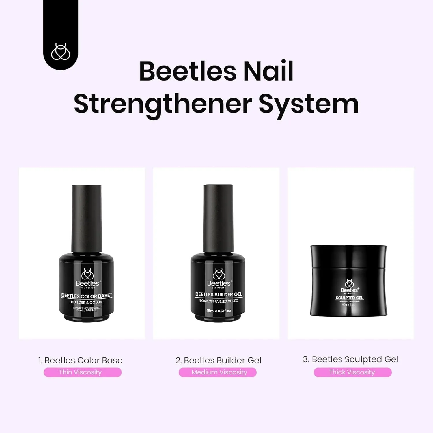 Beetles Builder Gel 7 in 1 Clear Builder Nail Gel Set, 2Pcs 15Ml Building Nail Gel for Nail Apex and Extension Strengthener Hard Gel Brush in Bottle, Led Lamp Gel Rhinestone