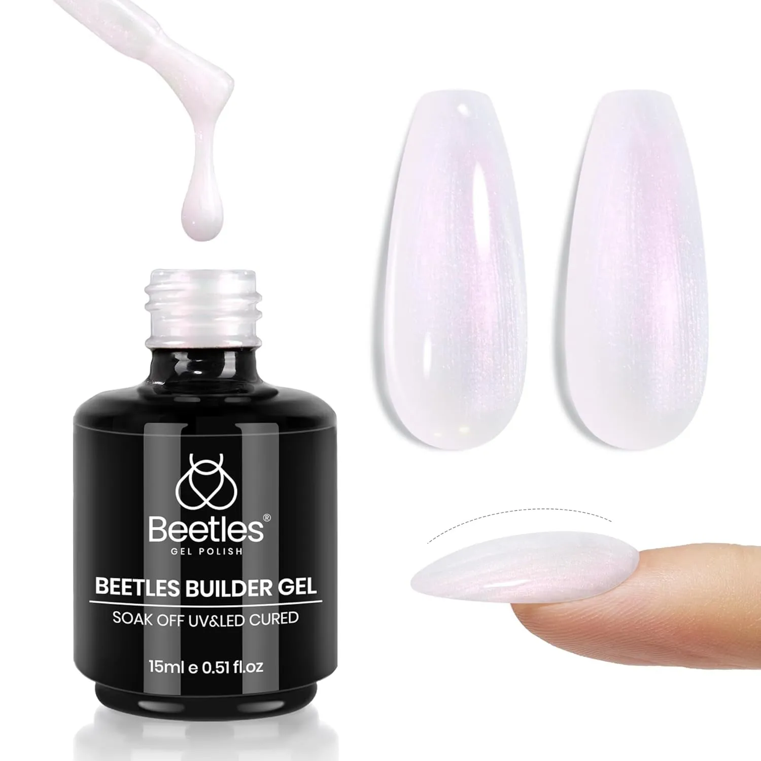 Beetles Builder Gel 7 in 1 Clear Builder Nail Gel Set, 2Pcs 15Ml Building Nail Gel for Nail Apex and Extension Strengthener Hard Gel Brush in Bottle, Led Lamp Gel Rhinestone