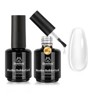 Beetles Builder Gel 7 in 1 Clear Builder Nail Gel Set, 2Pcs 15Ml Building Nail Gel for Nail Apex and Extension Strengthener Hard Gel Brush in Bottle, Led Lamp Gel Rhinestone
