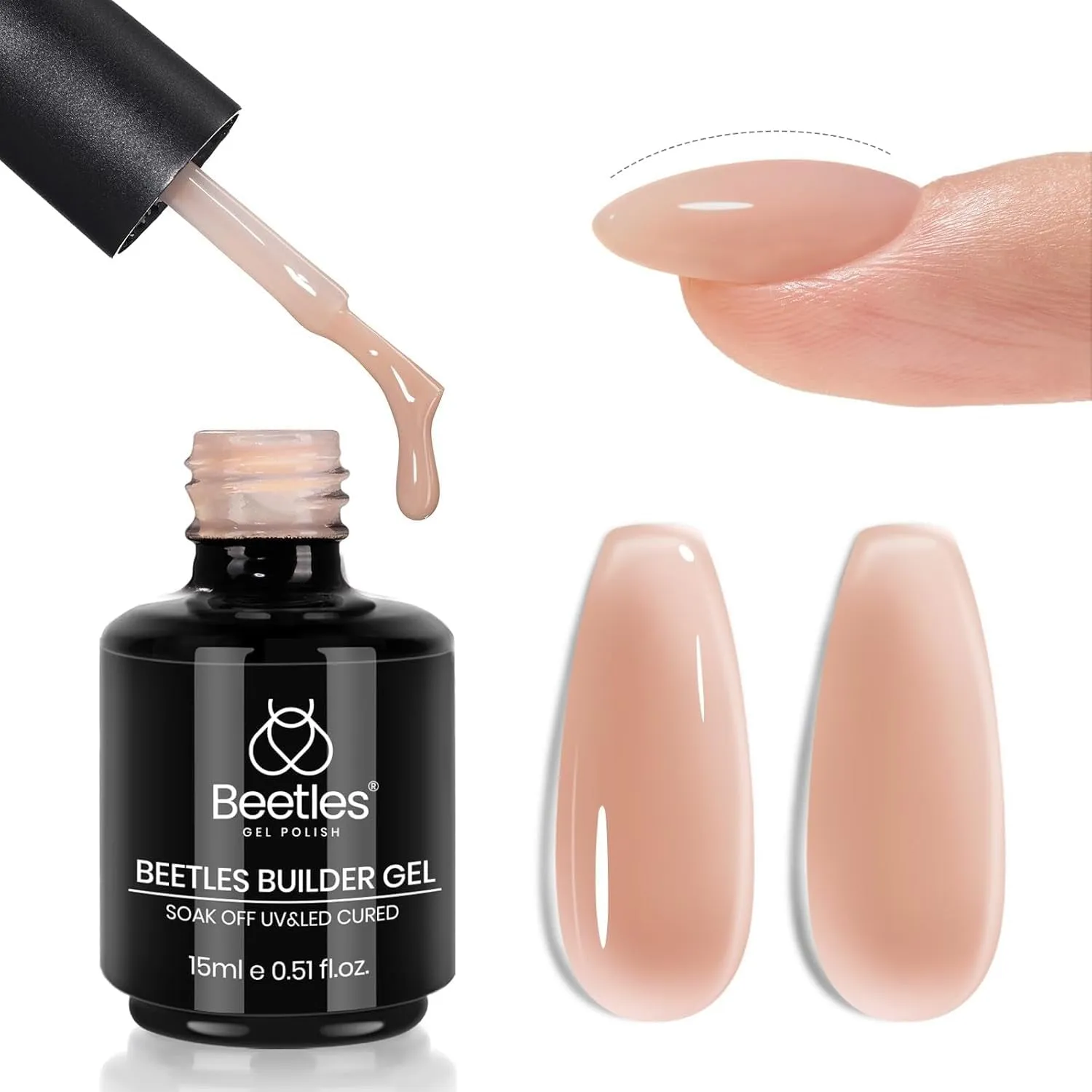 Beetles Builder Gel 7 in 1 Clear Builder Nail Gel Set, 2Pcs 15Ml Building Nail Gel for Nail Apex and Extension Strengthener Hard Gel Brush in Bottle, Led Lamp Gel Rhinestone