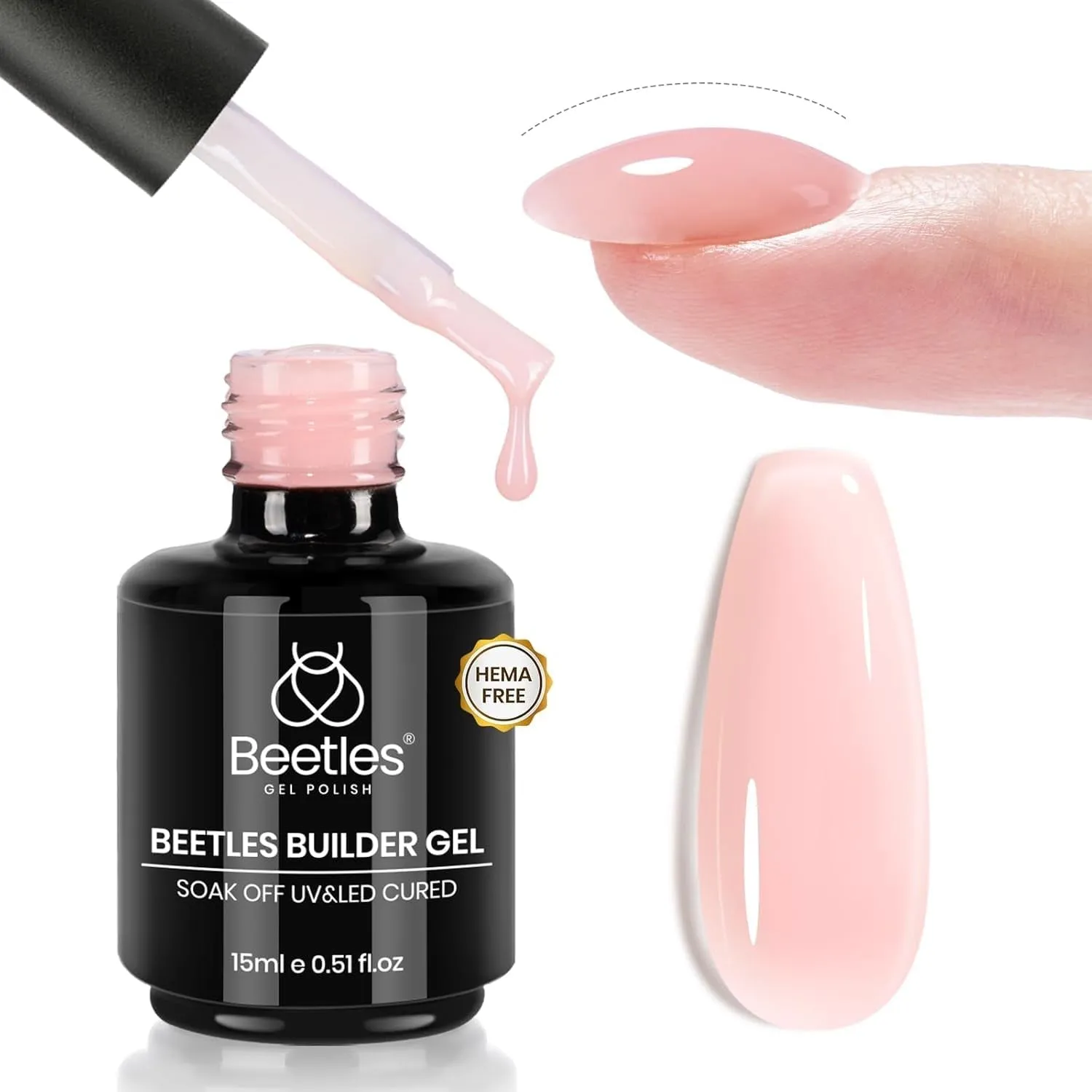 Beetles Builder Gel 7 in 1 Clear Builder Nail Gel Set, 2Pcs 15Ml Building Nail Gel for Nail Apex and Extension Strengthener Hard Gel Brush in Bottle, Led Lamp Gel Rhinestone