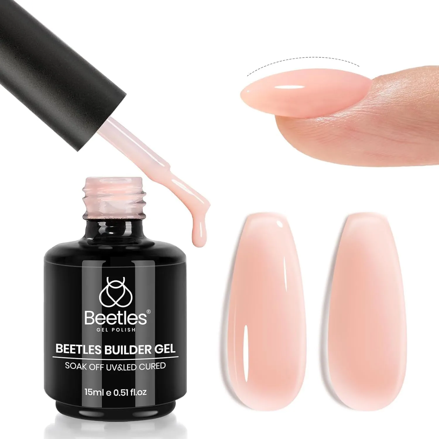 Beetles Builder Gel 7 in 1 Clear Builder Nail Gel Set, 2Pcs 15Ml Building Nail Gel for Nail Apex and Extension Strengthener Hard Gel Brush in Bottle, Led Lamp Gel Rhinestone