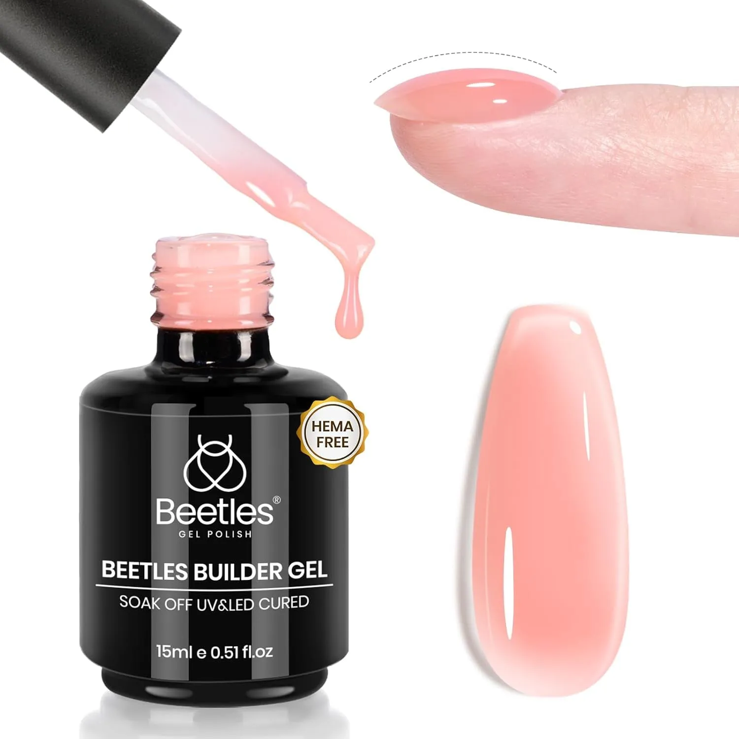 Beetles Builder Gel 7 in 1 Clear Builder Nail Gel Set, 2Pcs 15Ml Building Nail Gel for Nail Apex and Extension Strengthener Hard Gel Brush in Bottle, Led Lamp Gel Rhinestone