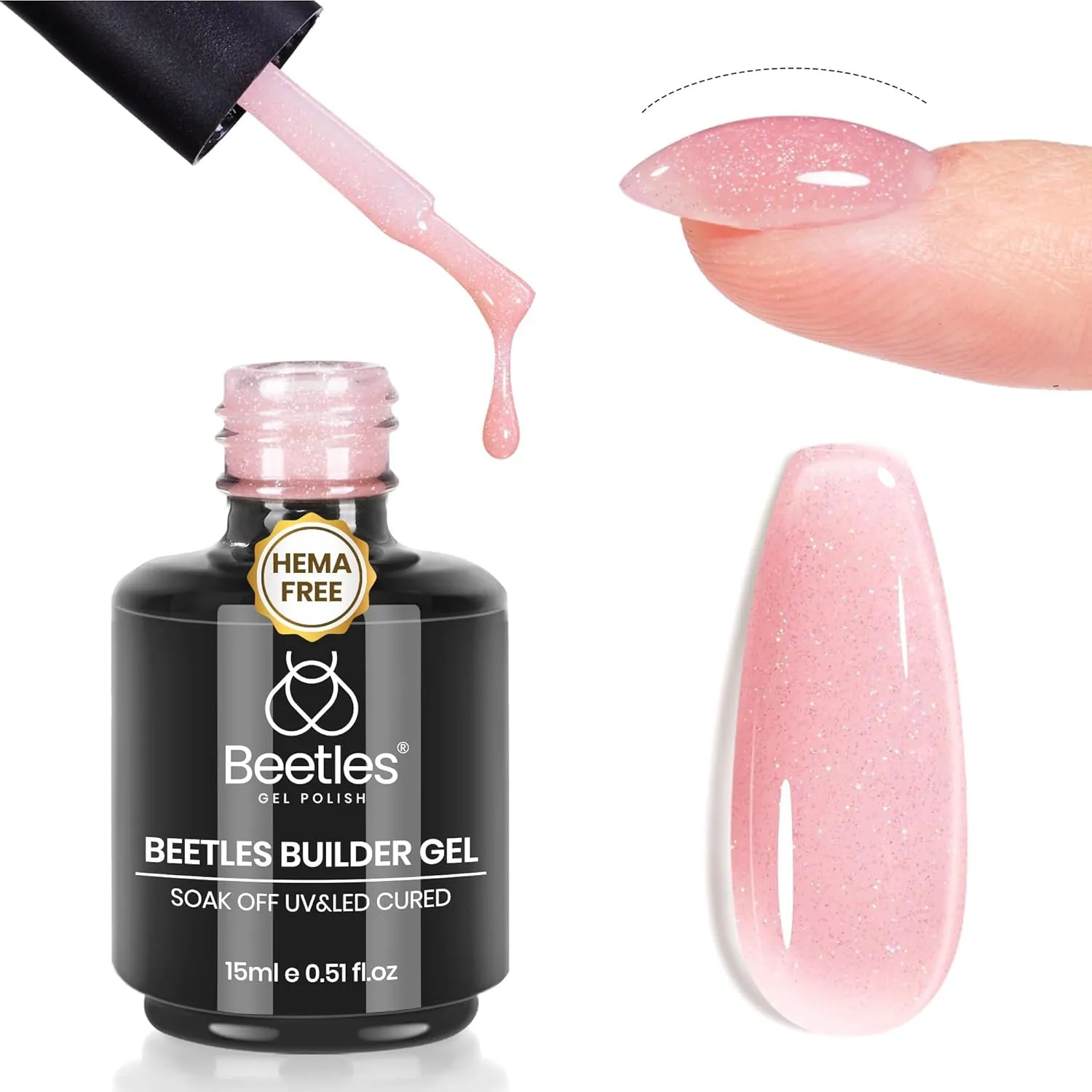 Beetles Builder Gel 7 in 1 Clear Builder Nail Gel Set, 2Pcs 15Ml Building Nail Gel for Nail Apex and Extension Strengthener Hard Gel Brush in Bottle, Led Lamp Gel Rhinestone