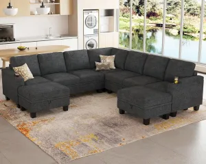 Belffin Modular Sectional Sofa Couch with Storage U Shape Convertible Corner Couches for Living Room Dark Grey Couch