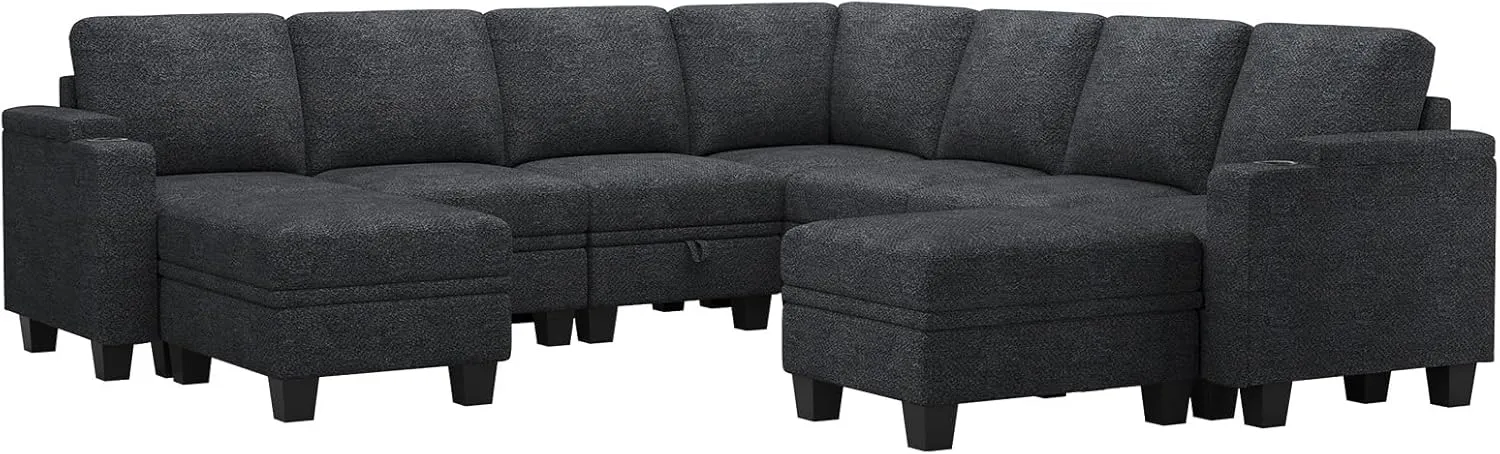Belffin Modular Sectional Sofa Couch with Storage U Shape Convertible Corner Couches for Living Room Dark Grey Couch