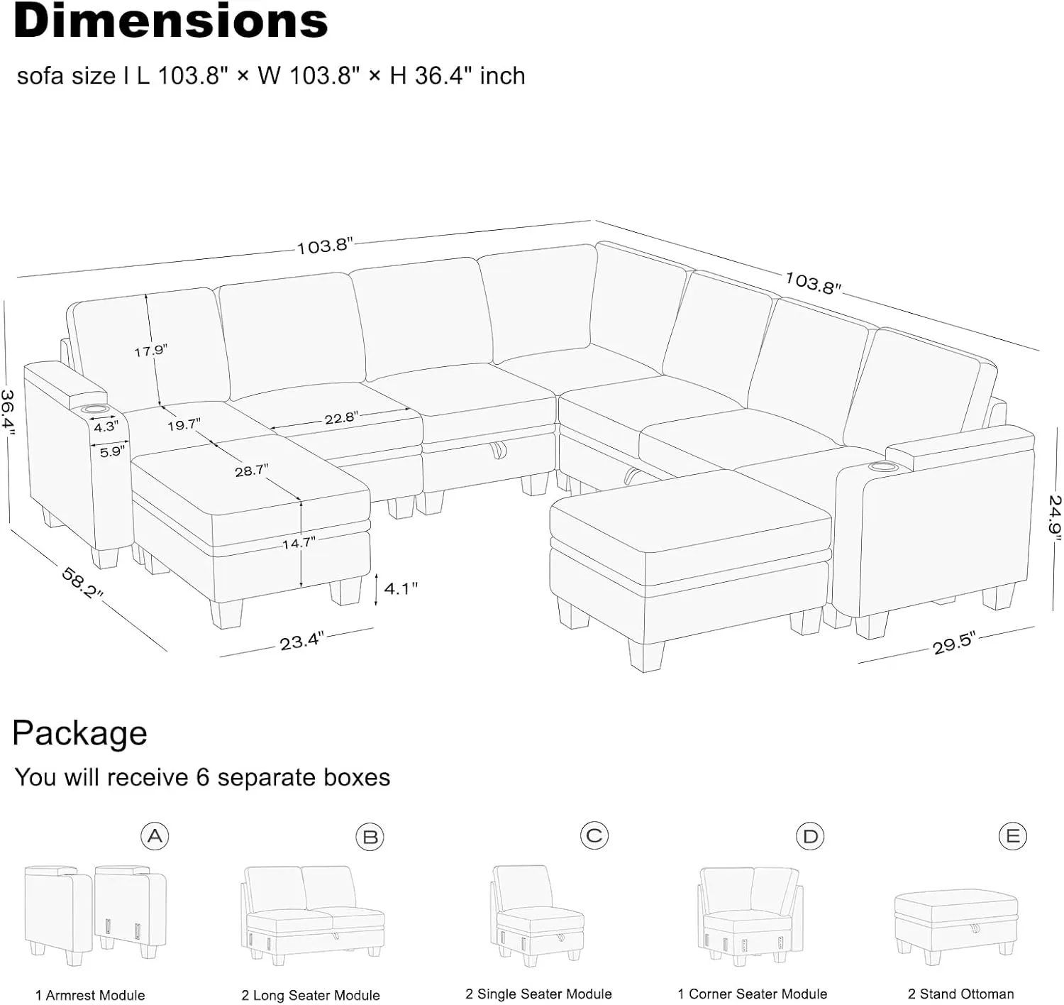 Belffin Modular Sectional Sofa Couch with Storage U Shape Convertible Corner Couches for Living Room Dark Grey Couch