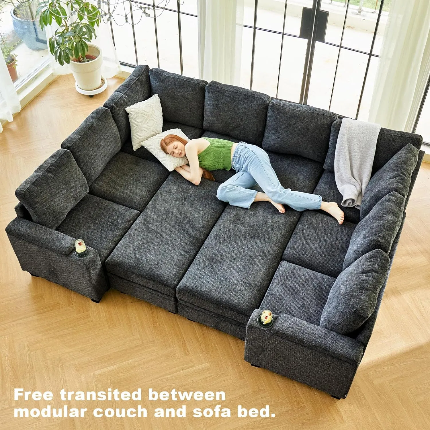 Belffin Modular Sectional Sofa Couch with Storage U Shape Convertible Corner Couches for Living Room Dark Grey Couch