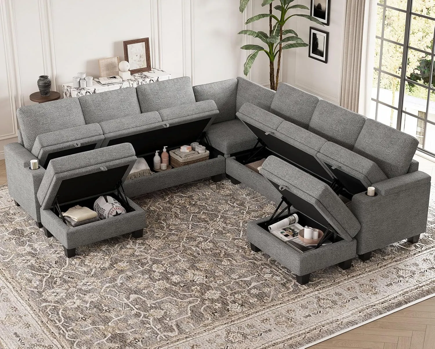 Belffin Modular Sectional Sofa Couch with Storage U Shape Convertible Corner Couches for Living Room Light Grey Couch