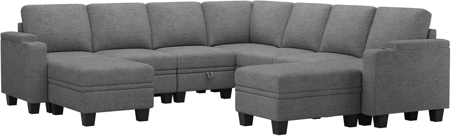Belffin Modular Sectional Sofa Couch with Storage U Shape Convertible Corner Couches for Living Room Light Grey Couch