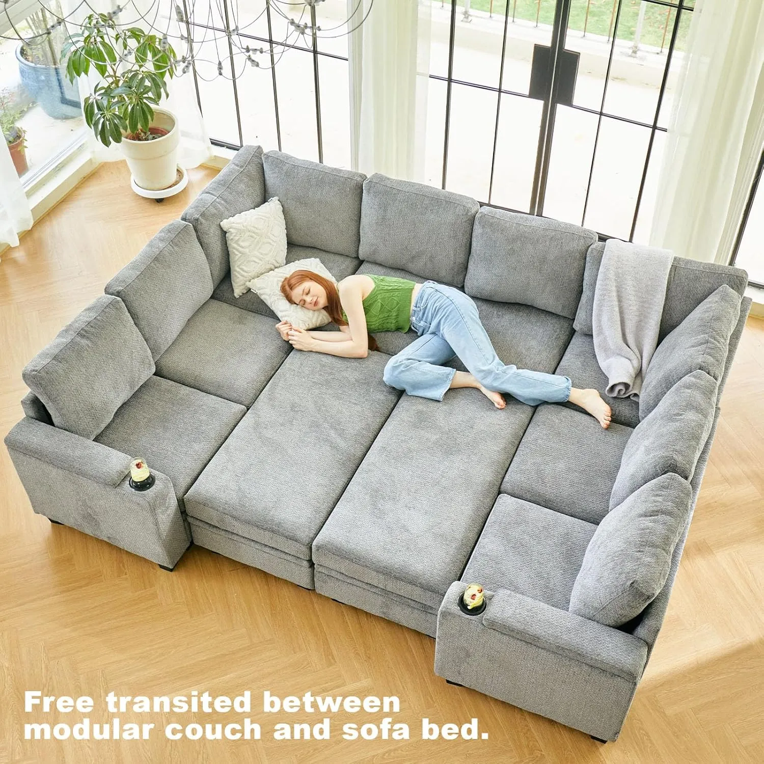 Belffin Modular Sectional Sofa Couch with Storage U Shape Convertible Corner Couches for Living Room Light Grey Couch