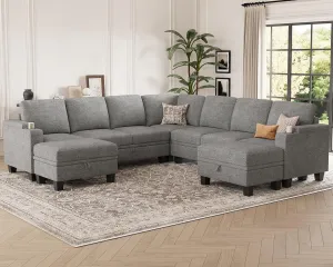 Belffin Modular Sectional Sofa Couch with Storage U Shape Convertible Corner Couches for Living Room Light Grey Couch
