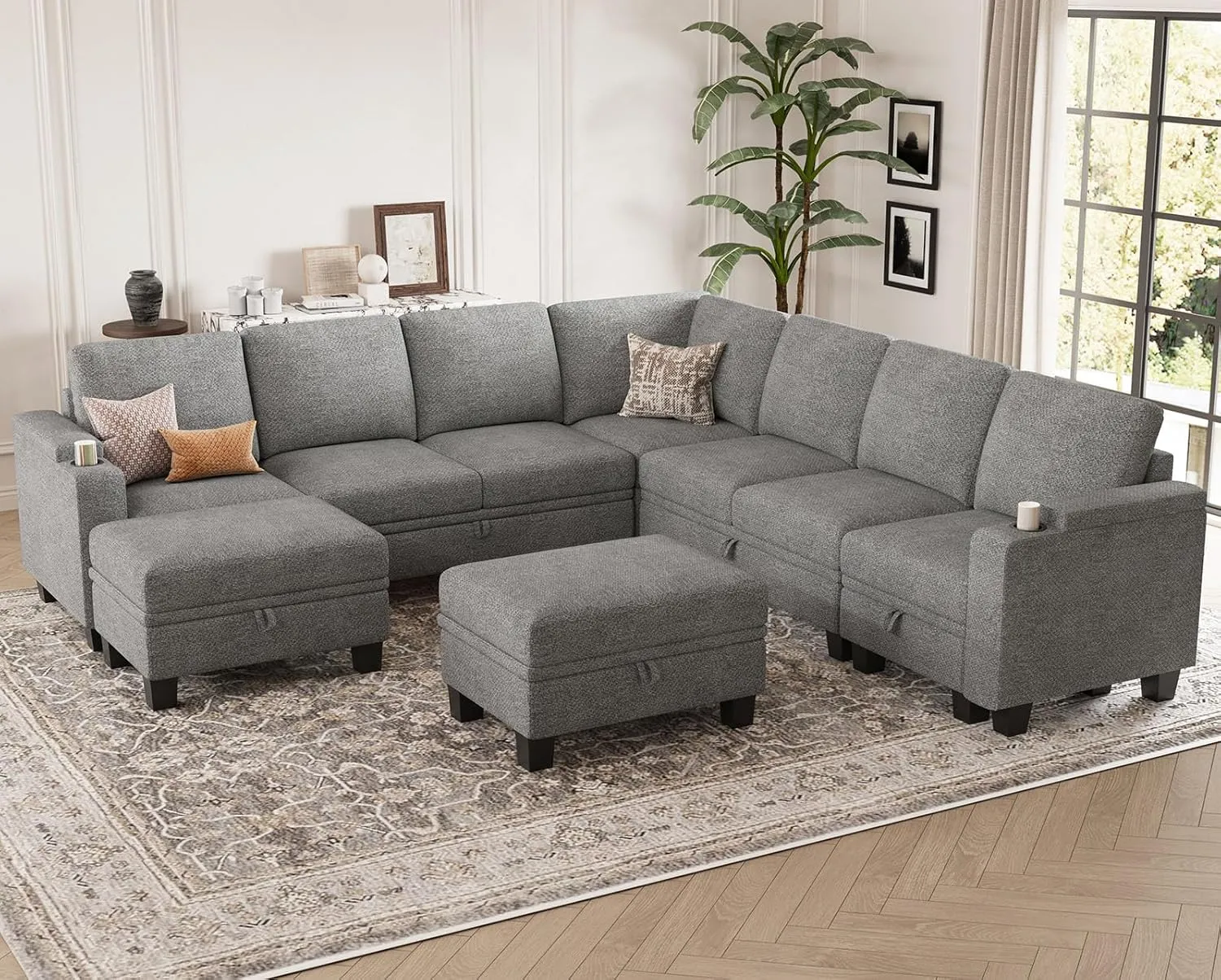 Belffin Modular Sectional Sofa Couch with Storage U Shape Convertible Corner Couches for Living Room Light Grey Couch