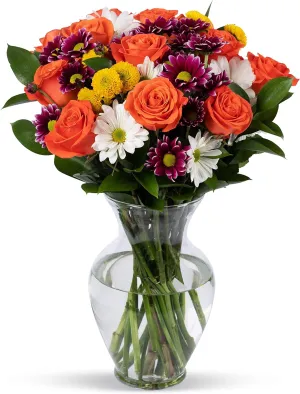 Benchmark Bouquets - Life is Good Orange (Glass Vase Included) - Fresh Flowers for Delivery - Gift for Graduation, Birthday, Anniversary, Sympathy, Get Well, Congratulations