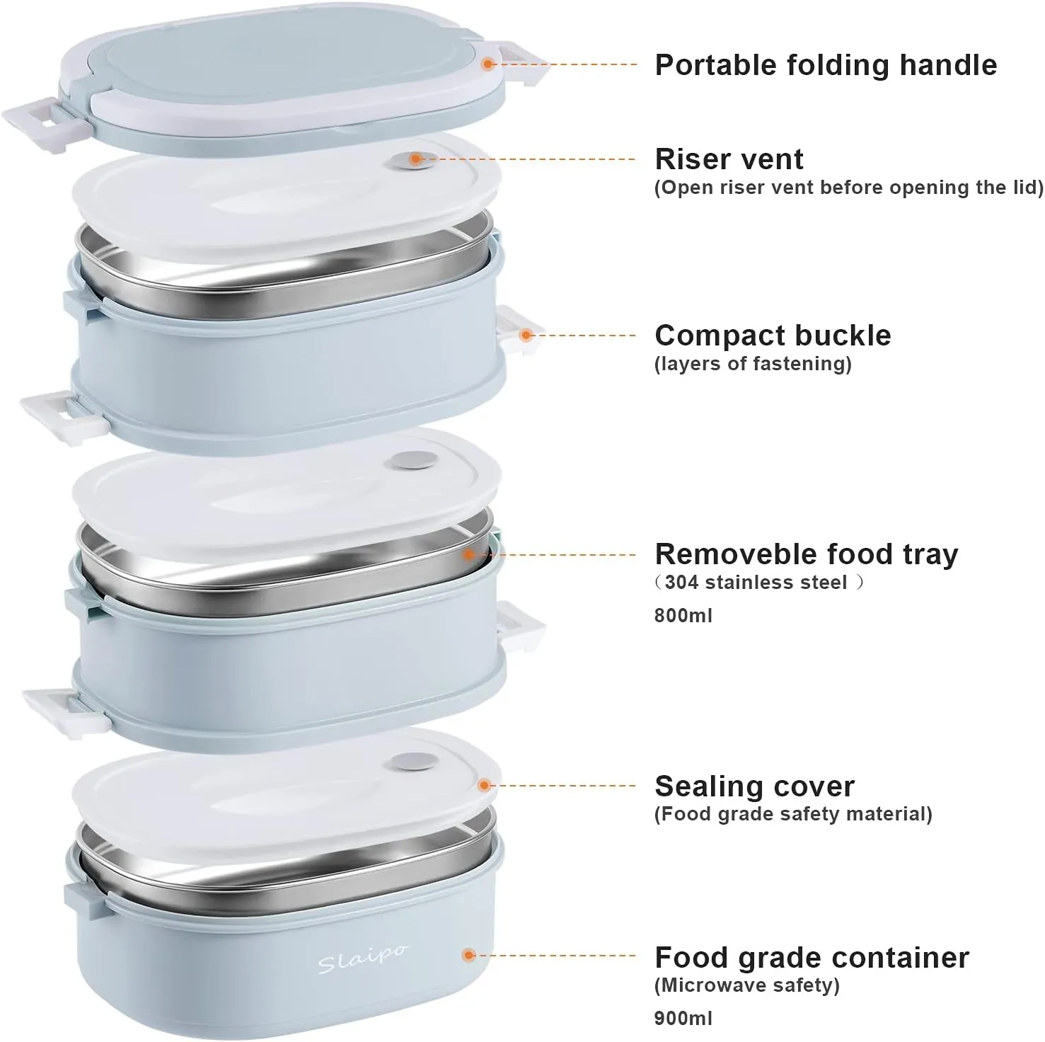 Bento Box Adult Lunch Box, Lunch Box for Men Women with Insulated Lunch Bag, Stainless Steel Salad Lunch Containers, Stackable Leakproof Lunch Kit(Blue)
