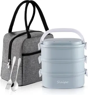 Bento Box Adult Lunch Box, Lunch Box for Men Women with Insulated Lunch Bag, Stainless Steel Salad Lunch Containers, Stackable Leakproof Lunch Kit(Blue)
