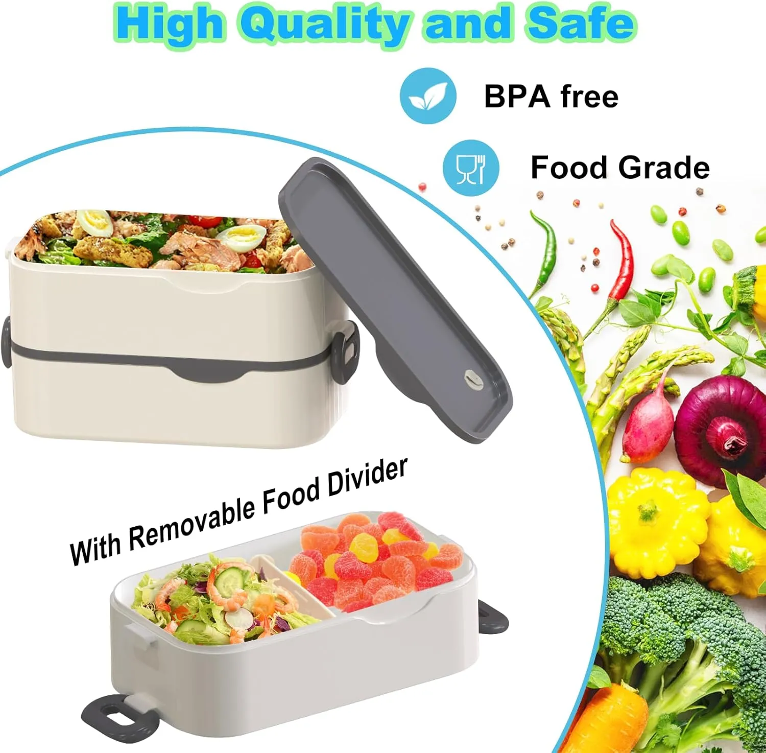 Bento Box Adult Lunch Box, Stackable 3 Layers Large Capacity Lunch Containers, Microwave and Dishwasher Safe Food Grade Containers with Utensils, Dividers and Sauce Boxes for Men, Women, Kids