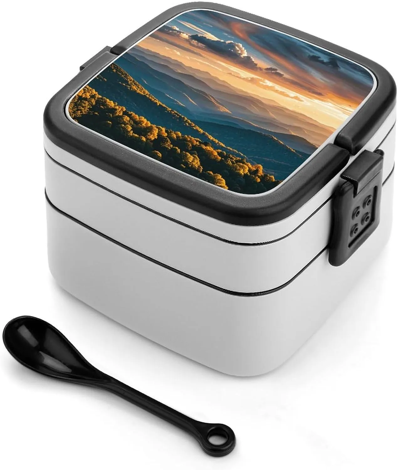 Bento Box for Adult Spectacular Mountain Ranges Lunch Box with Spoon And Handle for Women Men Double Layer Lunchbox for Dining Out Travel Work Picnic Lunch Case