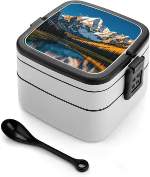 Bento Box Rocky Mountain Range Lunch Box with Spoon And Handle Double Layer Lunch Box Containers Stackable Lunchbox Leakproof Lunch Container for Work Picnic Travel