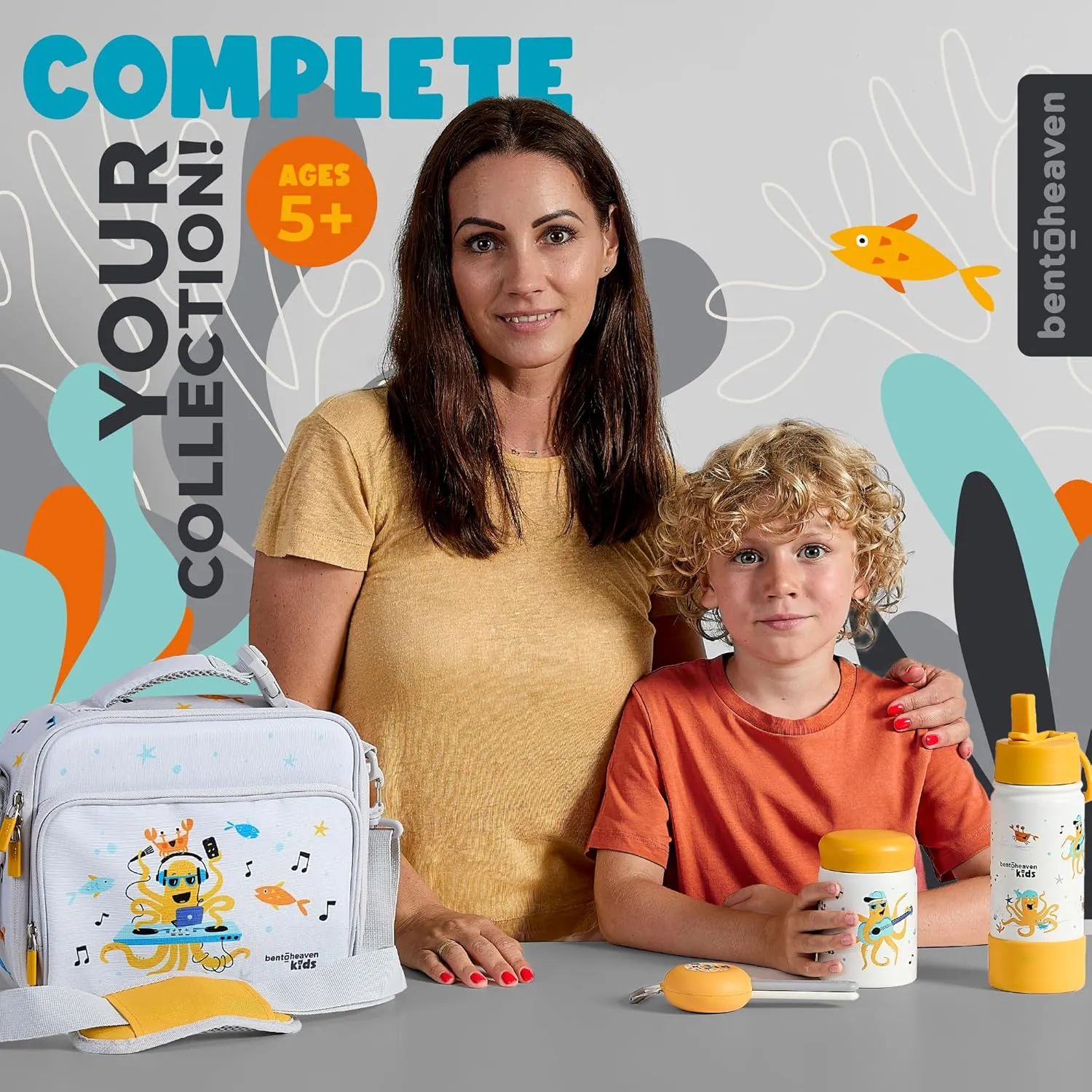 Bentoheaven Insulated Lunch Bag for Kids, Girls & Boys - Large Size Fits Bento Lunch Box, Water Bottle & Snacks - Durable, Easy to Clean, Leakproof - Adjustable Shoulder Strap, Zipper Pockets (Gray)