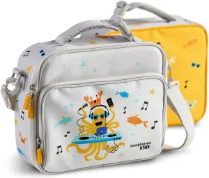 Bentoheaven Insulated Lunch Bag for Kids, Girls & Boys - Large Size Fits Bento Lunch Box, Water Bottle & Snacks - Durable, Easy to Clean, Leakproof - Adjustable Shoulder Strap, Zipper Pockets (Gray)
