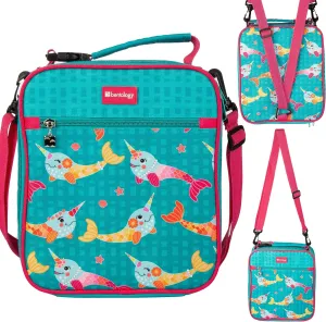 Bentology Convertible Soft Blue Narwhal Insulated Durable Lunch Bag For Kids-Zippered Outer Pocket-Adjustable Straps Convert to Backpack, Shoulder Bag or Lunch Box- Back To School & Travel