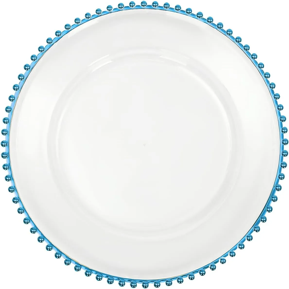 Bepritm 25 PCS Chargers for Dinner Plates, 12.6 Inch Stackable Clear Charger Plates with Beaded Rim, Dessert Plate for Dinner Plate | Party Supplies | Home | Wedding | Birthday (Clear&Blue)