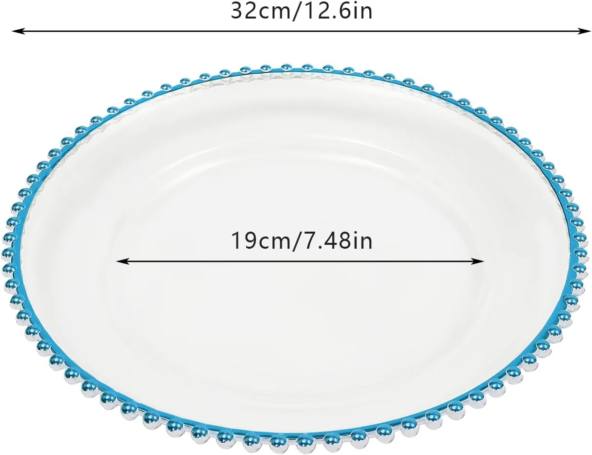 Bepritm 25 PCS Chargers for Dinner Plates, 12.6 Inch Stackable Clear Charger Plates with Beaded Rim, Dessert Plate for Dinner Plate | Party Supplies | Home | Wedding | Birthday (Clear&Blue)